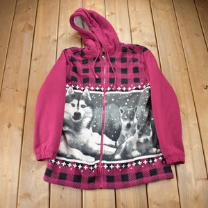 Vintage 1990s Classic Editions Wolf Theme Fleece Sweater / Outdoorsman / 90s Sweater / Sherpa Lined / Majestic Wolf Fleece