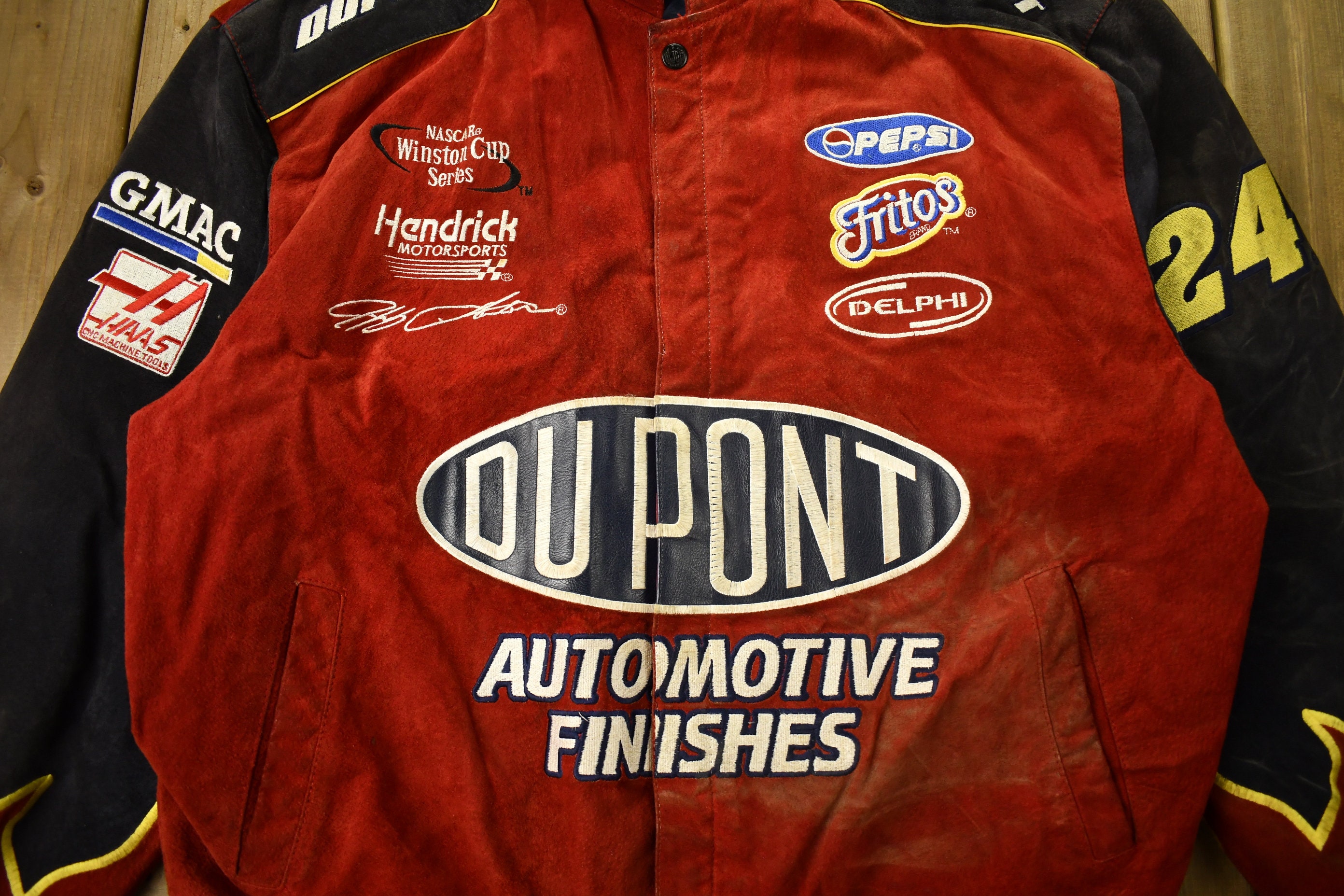 Vintage 1990s Jeff Gordon 100% Leather Nascar Racing Jacket 