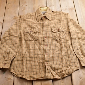 Vintage 1990s Sears Plaid Wool Flannel Button Up Shirt / 1990s Button Up / Vintage Flannel / Plaid Shirt / Button Down / Wool Button Up