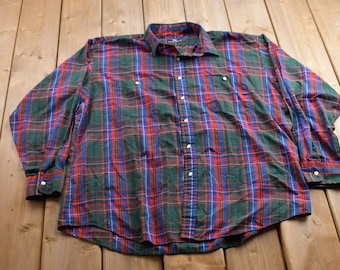 Vintage 1990s Steeplechase Plaid Button Up Shirt / 1990s Button Up / Vintage Flannel / Basic Button Up / Button Up Plaid Shirt / 90s Plaid