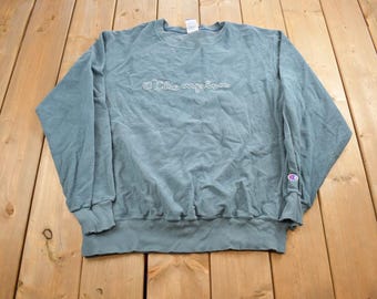 Sudadera vintage Champion de cuello redondo con bordado de tejido inverso de los años 90, fabricada en EE. UU.