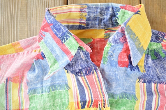 Vintage 1990s Colour Block Patchwork Button Up Sh… - image 4