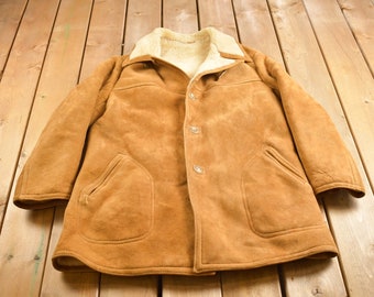 Vintage 70s 80s JC Penney Suede Leather Sherpa Lined Jacket Coat