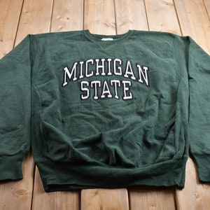 1990年代のヴィンテージミシガン州立大学カレッジクルーネック/刺繍入り/NCAAスウェットシャツ/スポーツウェア/アメリカーナ/ミシガン・スパルタンズ