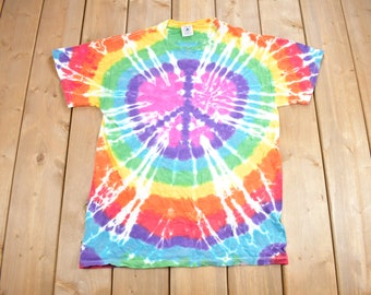 Vintage 1990s Delta Tie Dye Peace T-Shirt / Trippy T-Shirt Streetwear / Size M / Psychedelic Style