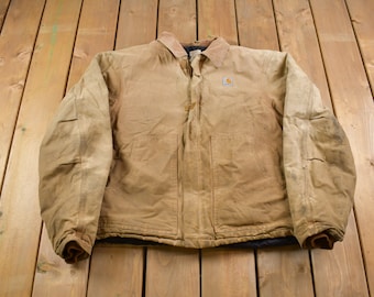 Vintage 1990s Carhartt Traditional Jacket / Workwear / Streetwear / Quilt Lined Jacket / Distressed Carhartt