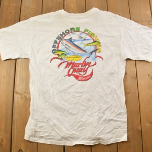 Vintage 1990s Marlin Quay Marina Graphic T Shirt / Vintage T Shirt / Streetwear / Graphic Tee / Fishing / Outdoors / Travel Tee