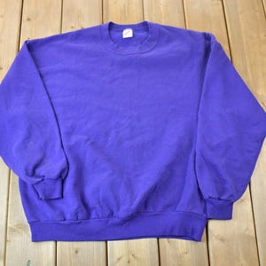 Vintage 1990s Jerzees Purple Blank Crewneck Sweatshirt / 90s Crewneck / Made In USA / Streetwear / Embroidered