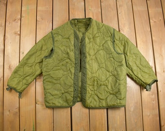 Vintage 1990s Military M65 Jacket Lining / Button Up Jacket Liner /  Army Green / Vintage Utility Jacket / Streetwear Fashion /