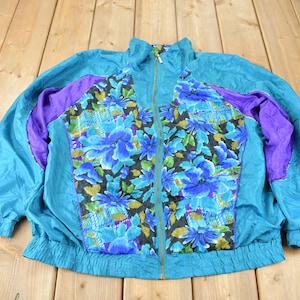 Vintage 1990s Basic Editions Women&#39;s Floral Windbreaker Jacket Size Large