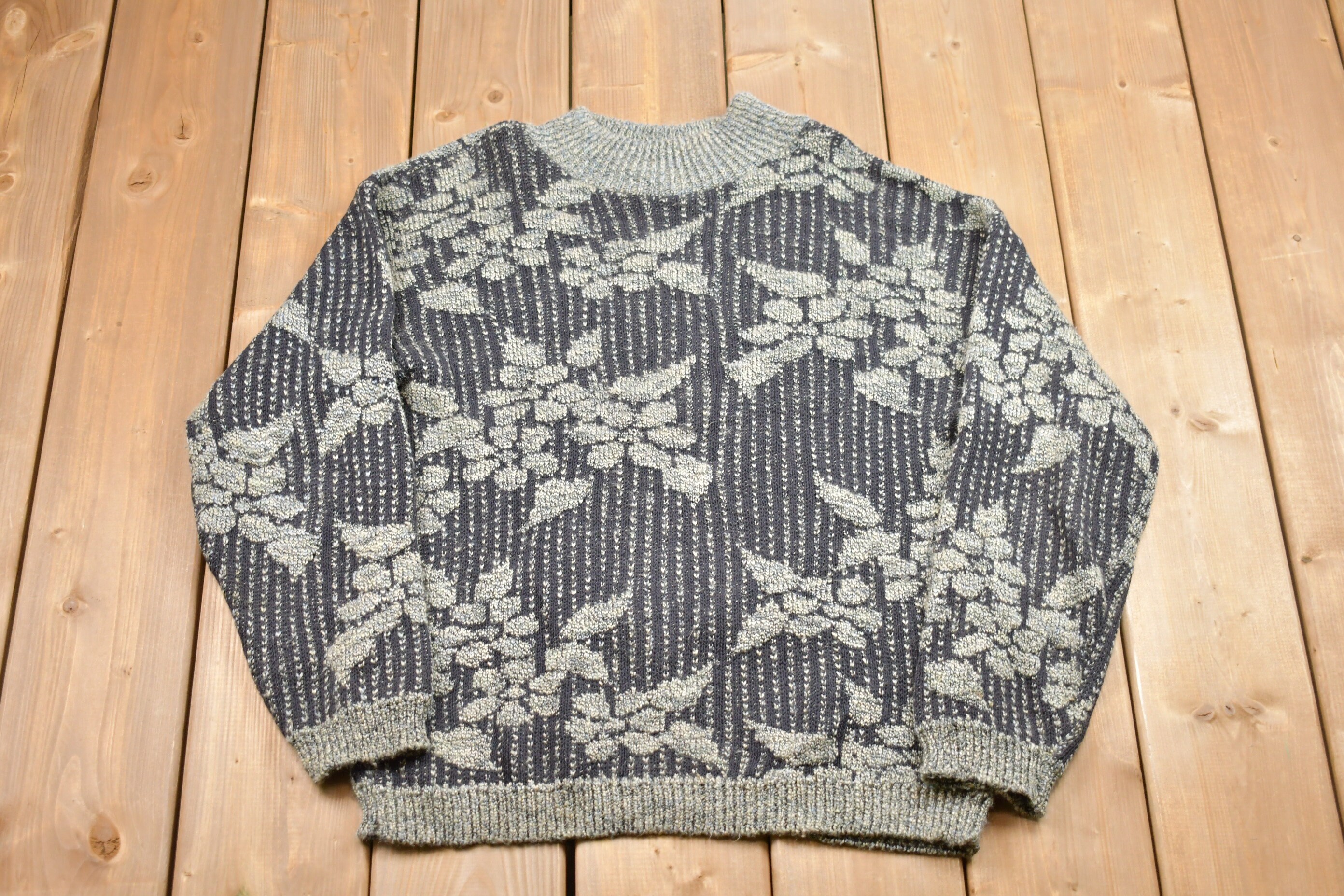 Vintage Knitted Across America Silver Floral Sweater / Made in - Etsy