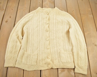 Vintage 1980s 100% Wool Cable Knit Cardigan Sweater / Vintage Cable Knit / Button Up / Vintage Knit / Winter Sweatshirt