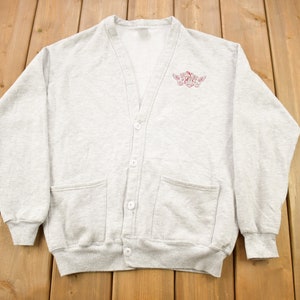 Vintage 1990s SV Collegiate Cardigan Sweater / Vintage Cardigan / Button Up / Patchwork / Embroidered / Made In USA