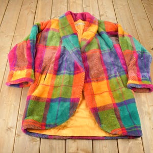 Vintage 1980s Donny Brook Multi Color Plaid Over Coat / Acrylic / Overcoat / Winter Jacket / Plaid / Made In USA