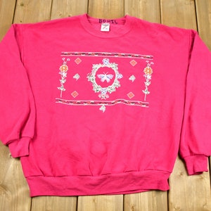 Vintage 1990er Schmetterling Pullover mit Rundhalsausschnitt / 90er Jahre Pullover / Rundhalsausschnitt / Oma Pullover / Rosa Pullover / Made In USA