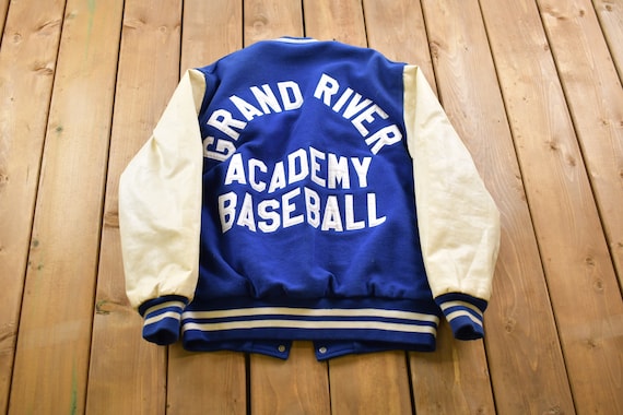 90s Holloway スタジャン Chicago Gang Vintage 1990s Holloway Grand River Academy Baseball Leather