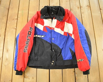 Men's Vintage 90's Polaris Snowmobiles Blue Black Zip up Puffer