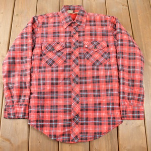 Vintage 1980s Bell Shirt Red Plaid Button Up Flannel Shirt Size S Made In Canada