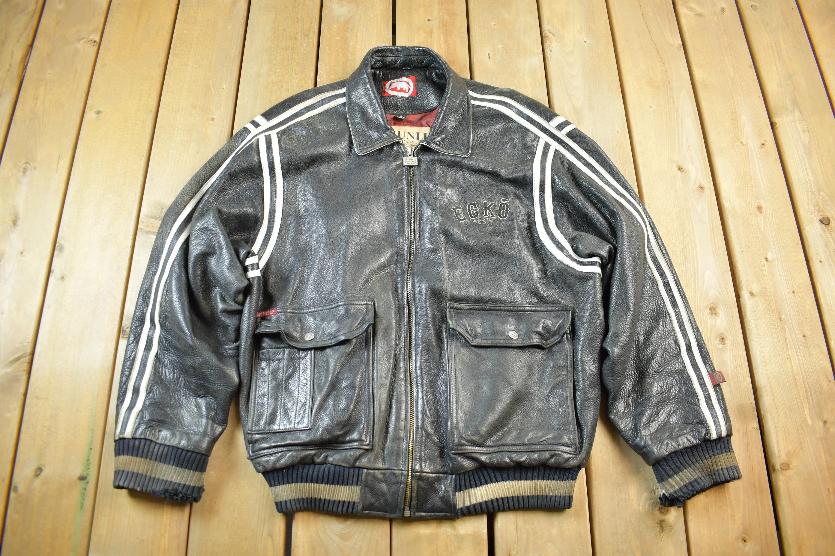 Vintage 1990s Ecko Unlimited Leather Varsity Jacket / Letterman