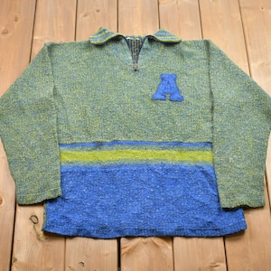Vintage 1990s Quarter Zip &quot; A &quot; Sweatshirt / 90s Crewneck / Athleisure / Streetwear / Made in USA / American Vintage