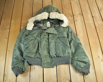 Vintage 1983  Air Force Type N-28 Parka Flyer Military Flight Jacket Short Large / Vintage Bomber Jacket / Fur Hood / 80s F