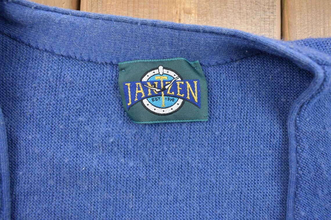 Vintage 1980s Jantzen Knitted Cardigan Sweater / Vintage Cardigan / Button Up / Abstract Pattern / 80s Vintage Sweater / Fancy Vintage, foto 3 di 4