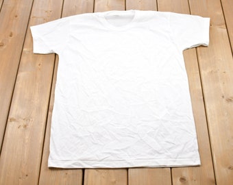 Vintage 1970-tals Brightline vit t-shirt / Grafik / 80-tal / 90-tal / Streetwear / Retrostil / Enkelsöm / Tillverkad i Kanada / Vit t-shirt
