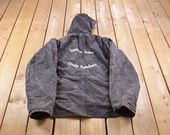 Vintage 1990s Carhartt Sherpa Lined Southern Jasper Country Ambulance Embroidered Sierra Sandstone Jacket / Workwear / Distressed Carhartt