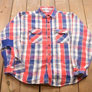 Vintage 1990s Five Brothers Distressed Button Up Shirt / Made in USA / 1990s Button Up / Vintage Flannel / Basic Button Up