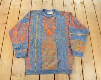 Vintage 90s Coogi Style Sweater: Abstract Knit Streetwear, Size M