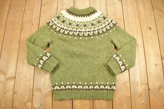 Vintage 1970s Green Nordic Knit Sweater Apres Ski… - image 1