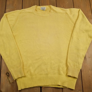 Vintage 1990s Claybrooke Yellow Knit Crewneck Sweater / Vintage 90s Crewneck / Knit Sweater / Streetwear / Blank Sweater