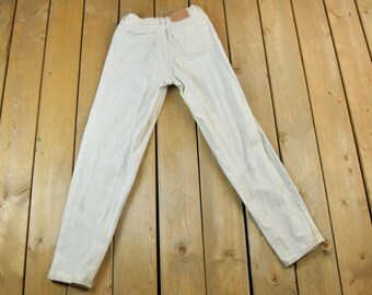 Vintage 80s LEVIS 501 White Denim Jeans: USA Made Crop Pants W30
