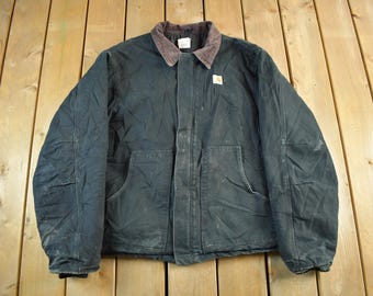 Vintage Black Carhartt Distressed Arctic Duck Jacket Black Mens