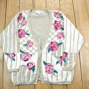 Vintage 1990s Floral Knit Cardigan Sweater