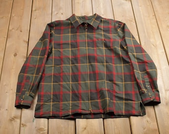 Vintage 1990s Pendleton Plaid Zip Up Rider Shirt / 100% Virgin Wool / Outdoor / Casual Wear / Pendleton Flannel / Pendleton Zip Up