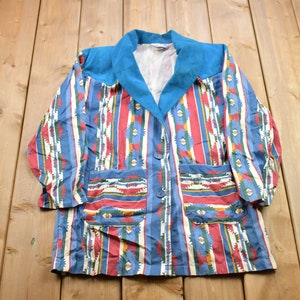Vintage 1980s Aztec Pattern Button Up Blazer Shirt / Patterned Blazer / Colourful Blazer / Semi Formal / Casual Wear / Made In USA / Flannel
