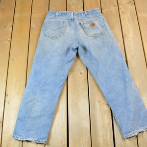 Vintage 1990s Carhartt Lined Denim Work Jeans Size 36 x 30 / 90s Carpenter Pants / Made In USA / Distressed Carhartt / Vintage Workwear