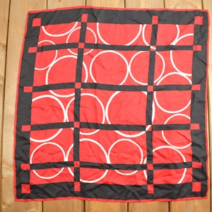 Vintage 1980s Abstract Circles And Lines Scarf / Vintage Accessory / Vintage Scarves / Square Scarf / All Over Pattern /