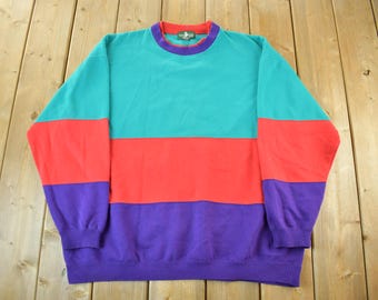 Vintage 1990s Hunt Club Color Block Crewneck Sweatshirt Adult 3X / 90s Crewneck / Streetwear