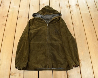Vintage 1990s Banana Republic Suede Leather Full Zip Hooded Jacket