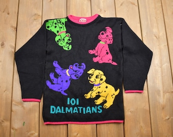 Vintage 1990s 101 Dalmatians Knitted Sweater / Vintage 90s Crewneck / Disney Sweater / Disney Knit / Pullover Sweatshirt / Dalmatian Knit