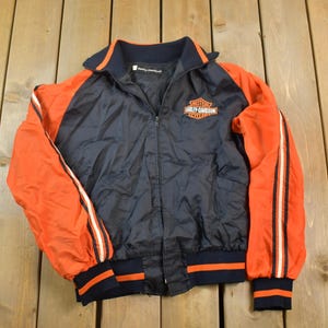 Vintage 1990s Harley Davidson Embroidered Motorcycle Satin Nylon Bomber Jacket