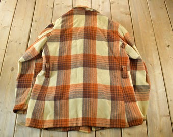 Vintage 50s 60s Jacket / Wool Plaid Full Zip Coat / 1950s True