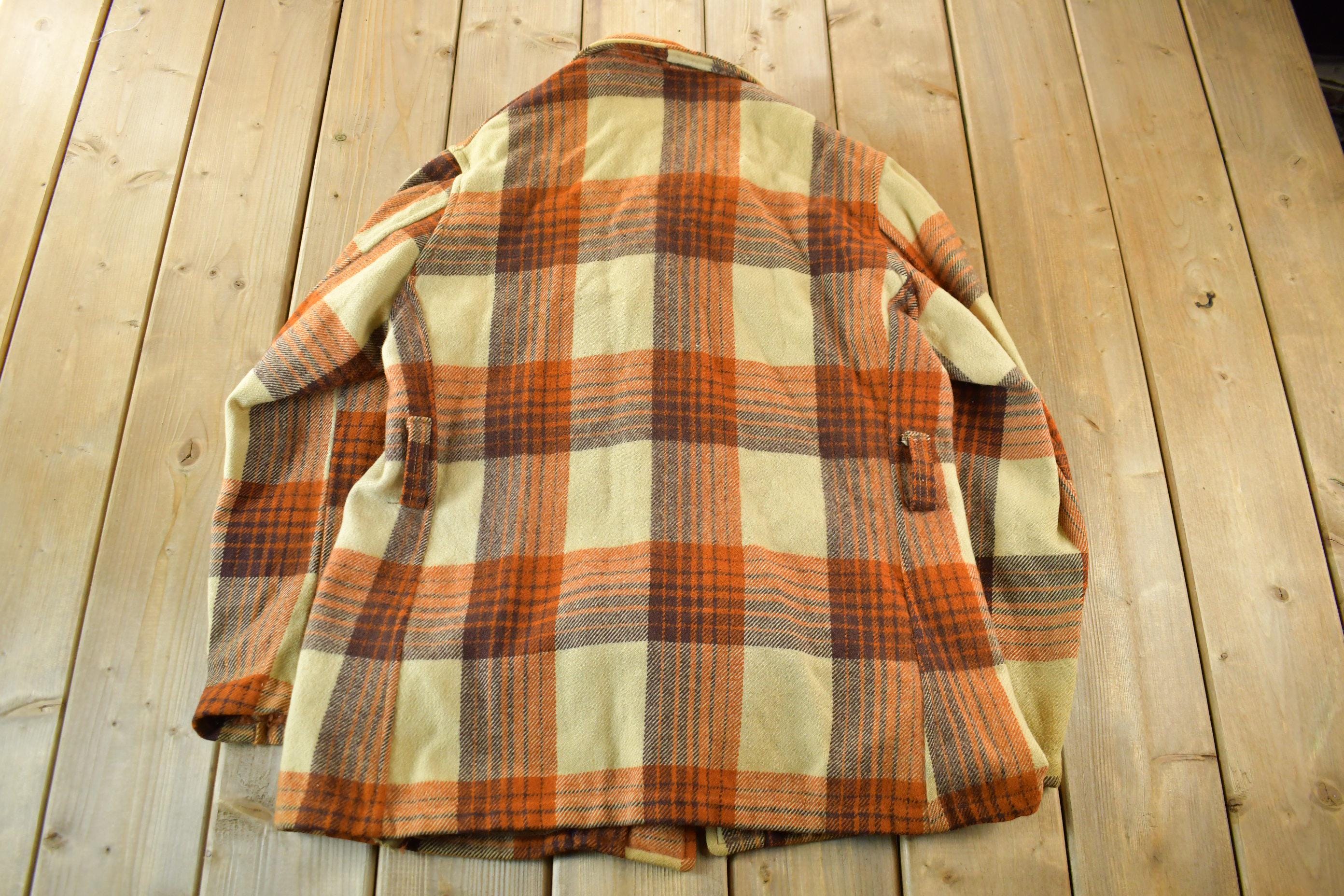 Vintage 50s 60s Jacket / Wool Plaid Full Zip Coat / 1950s True