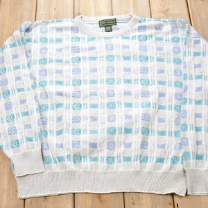 Vintage 1990s Croft & Barrow Plaid Knitted Sweater / Vintage 90s Crewneck / Pattern Sweater / Outdoor / Hand Knit / Pullover Sweatshirt