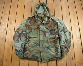 Vintage 1984  Military Woodland Camouflage Cold Weather Field Jacket /  Army / Militaria /  Army Top / Authentic Military Gear