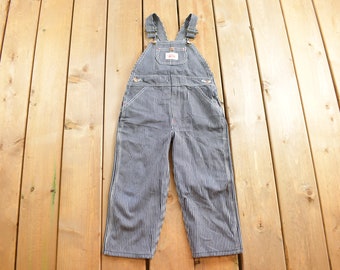 Vintage 1960s Round House Hickory Striped Youth Denim Jean Overalls Size 24 x 15 / Vintage Overall / Made In USA / Streetwear / Kid Overalls