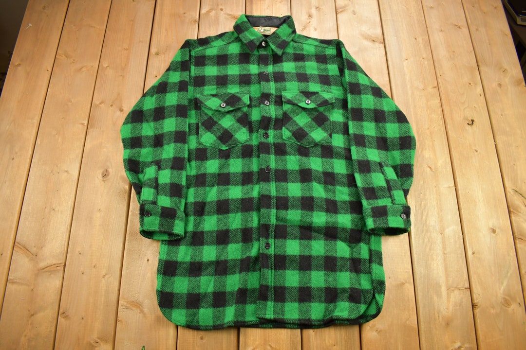 70s~80'S LLBean Check Pattern Buffalo Check Wool Shirt Men's Size L Vintage /eaa522361