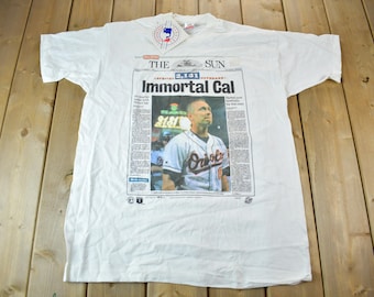 Vintage 1995 Baltimore Orioles Cal Ripkin Jr Baltimore Sun Graphic T-Shirt / American Baseball / 90s / New With Tags / Made In USA / MLB